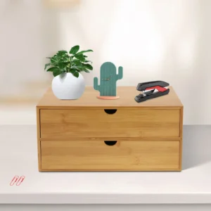organisateur de bureau en bambou avec 2 tiroirs, plateau de rangement de bureau en bois naturel pour bureau et maison, style minimaliste